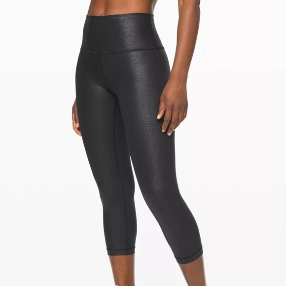 Lululemon Align HR black shine crop legging RFXB Radiate Foil prnt pant Sz-12 X5 - Picture 1 of 14